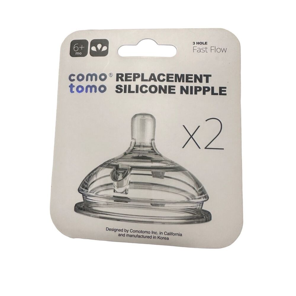 Comotomo Nipple Silicone Replacements x2 Fast Flow Baby Bottle Supplies